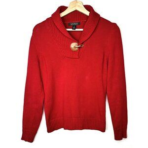 Lauren Ralph Lauren Womens Sweater Shawl Collar Cotton Knit Metal Clasp Red S